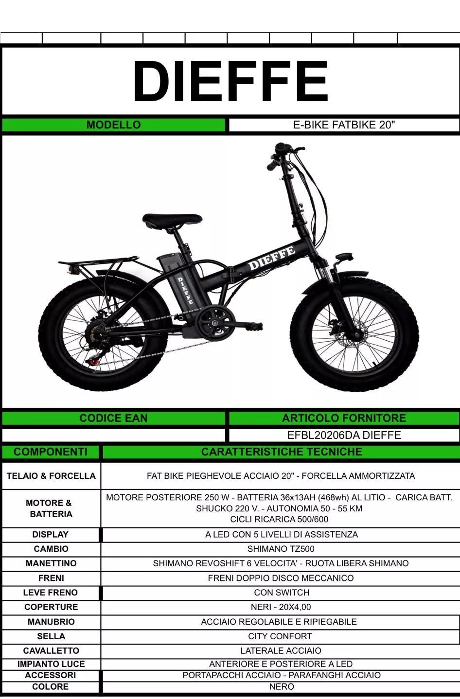 FAT BIKE DIEFFE 20 BICI ELETTRICA PIEGHEVOLE